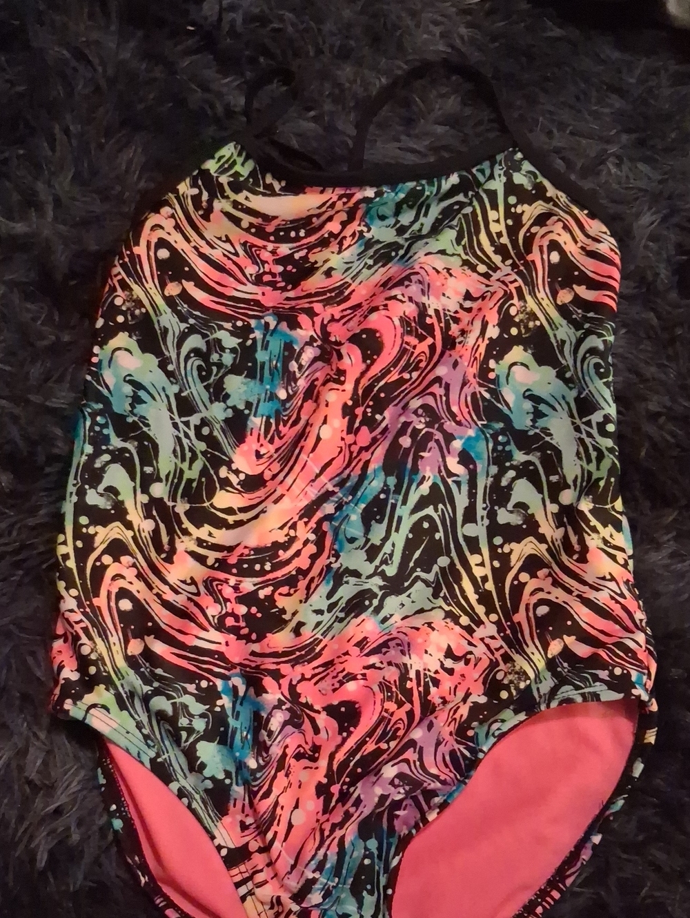 Girls Colorful Marble Print One-Piece Swimsuit